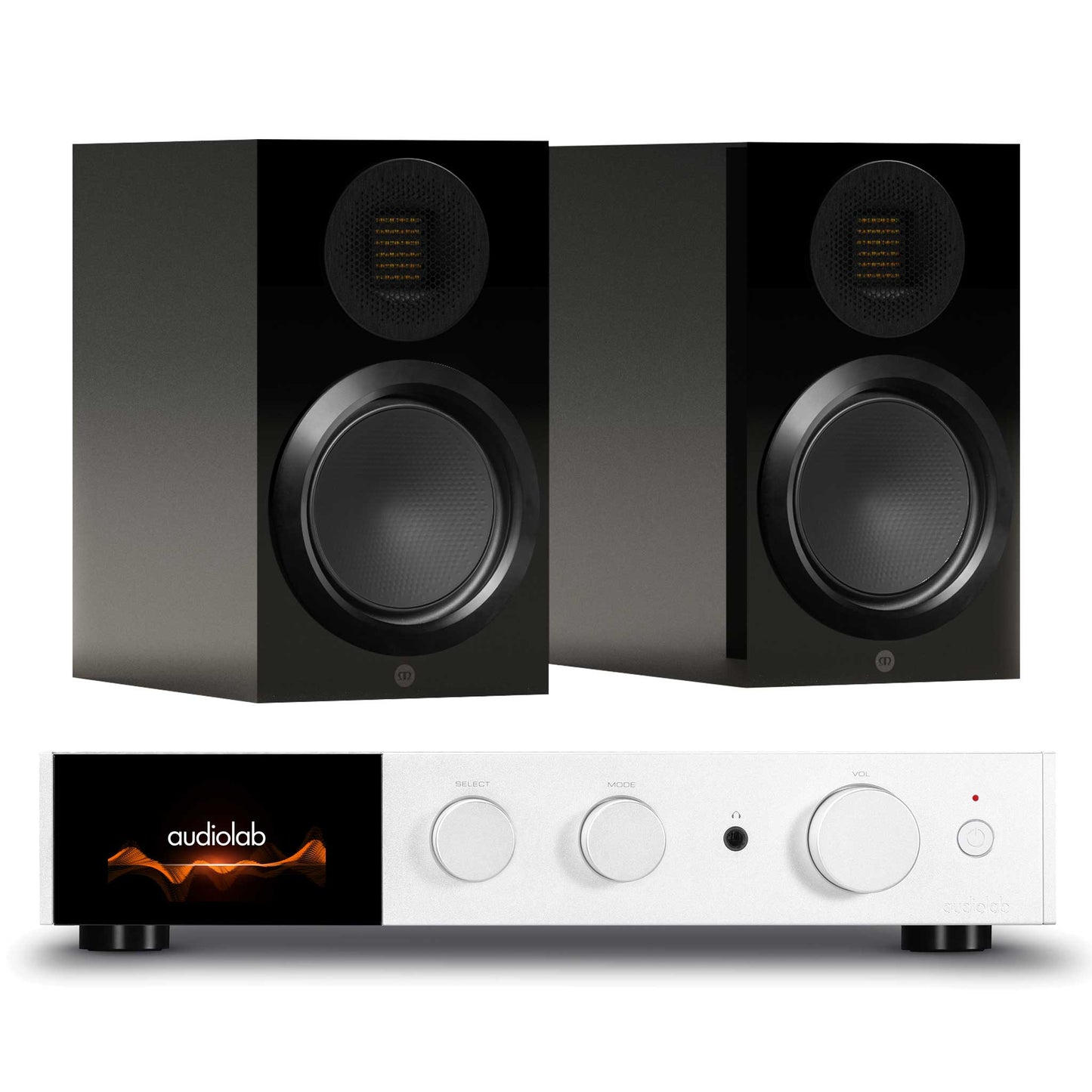 Audiolab 9000A Silver with Monitor Audio Gold 50 6G Gloss Black