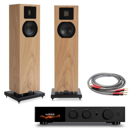Audiolab 9000A Black with Neat Acoustics Mystique Classic Natural Oak 