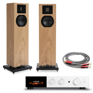 Audiolab 9000A Silver with Neat Acoustics Mystique Classic Natural Oak
