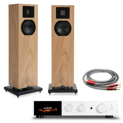 Audiolab 9000A Silver with Neat Acoustics Mystique Classic Natural Oak