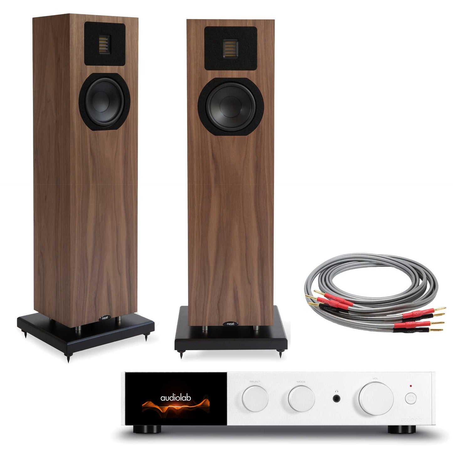 Audiolab 9000A Silver with Neat Acoustics Mystique Classic Walnut