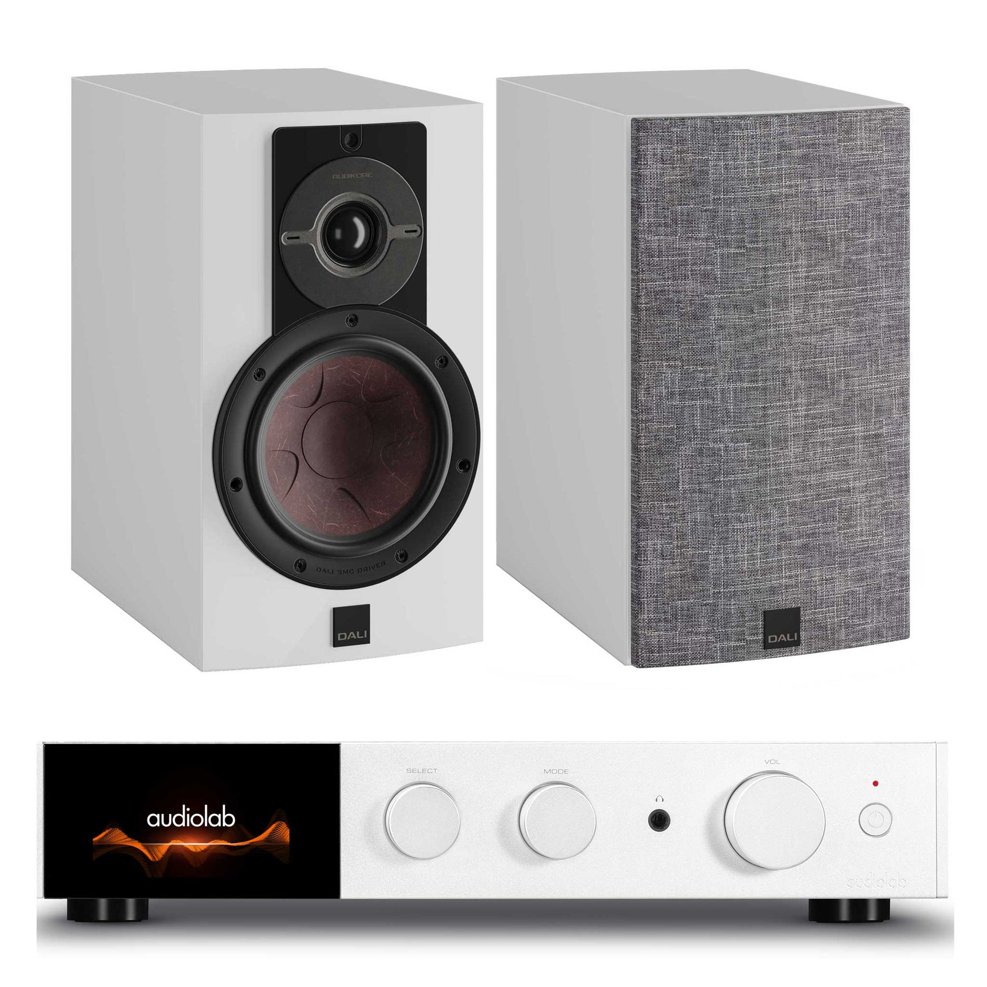 Audiolab 9000A with Dali Rubikore 2 Silver / Gloss White