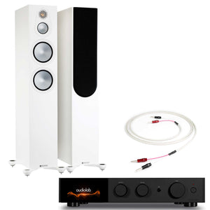 Audiolab 9000A Black with Monitor Audio Silver 300 7G Satin White