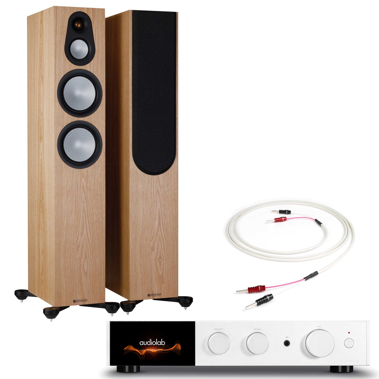 Audiolab 9000A Silver with Monitor Audio Silver 300 7G Ash