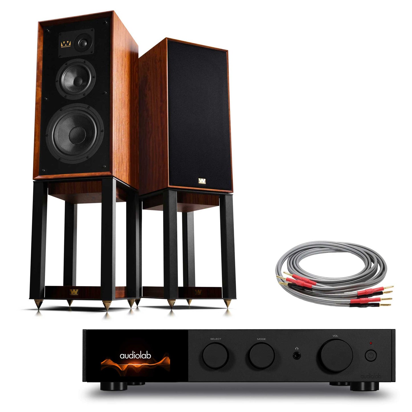 Audiolab 9000A Black with Wharfedale Super Linton Mahogany