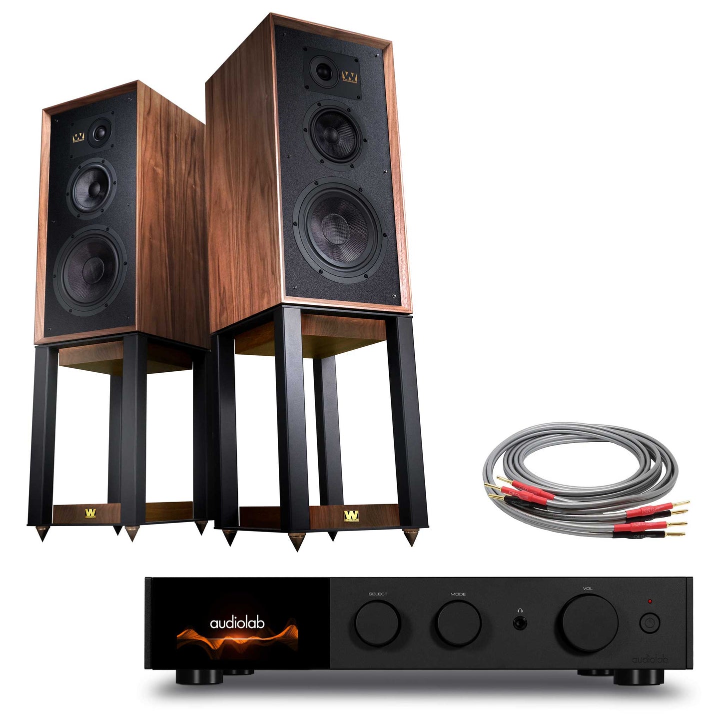 Audiolab 9000A Black with Wharfedale Super Linton Walnut