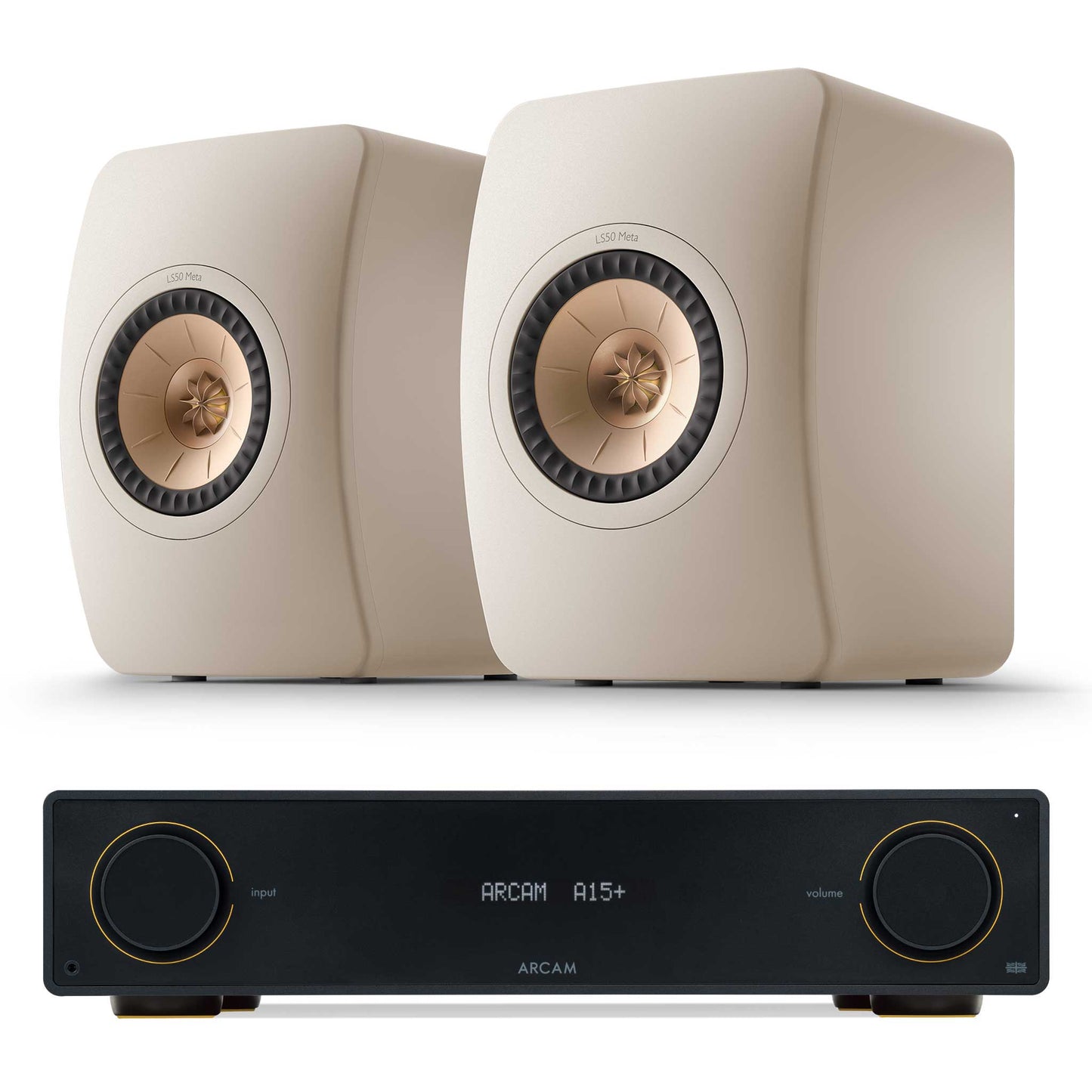 Arcam A15+ with KEF LS50 Meta Sand Shell