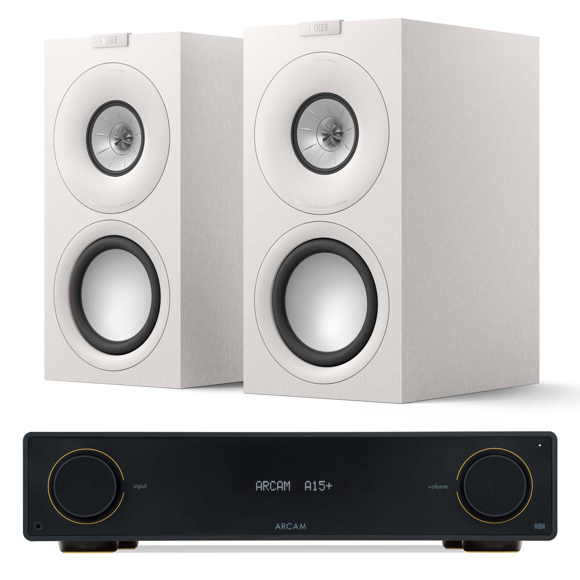 Arcam A15+ with KEF Q Concerto Satin White