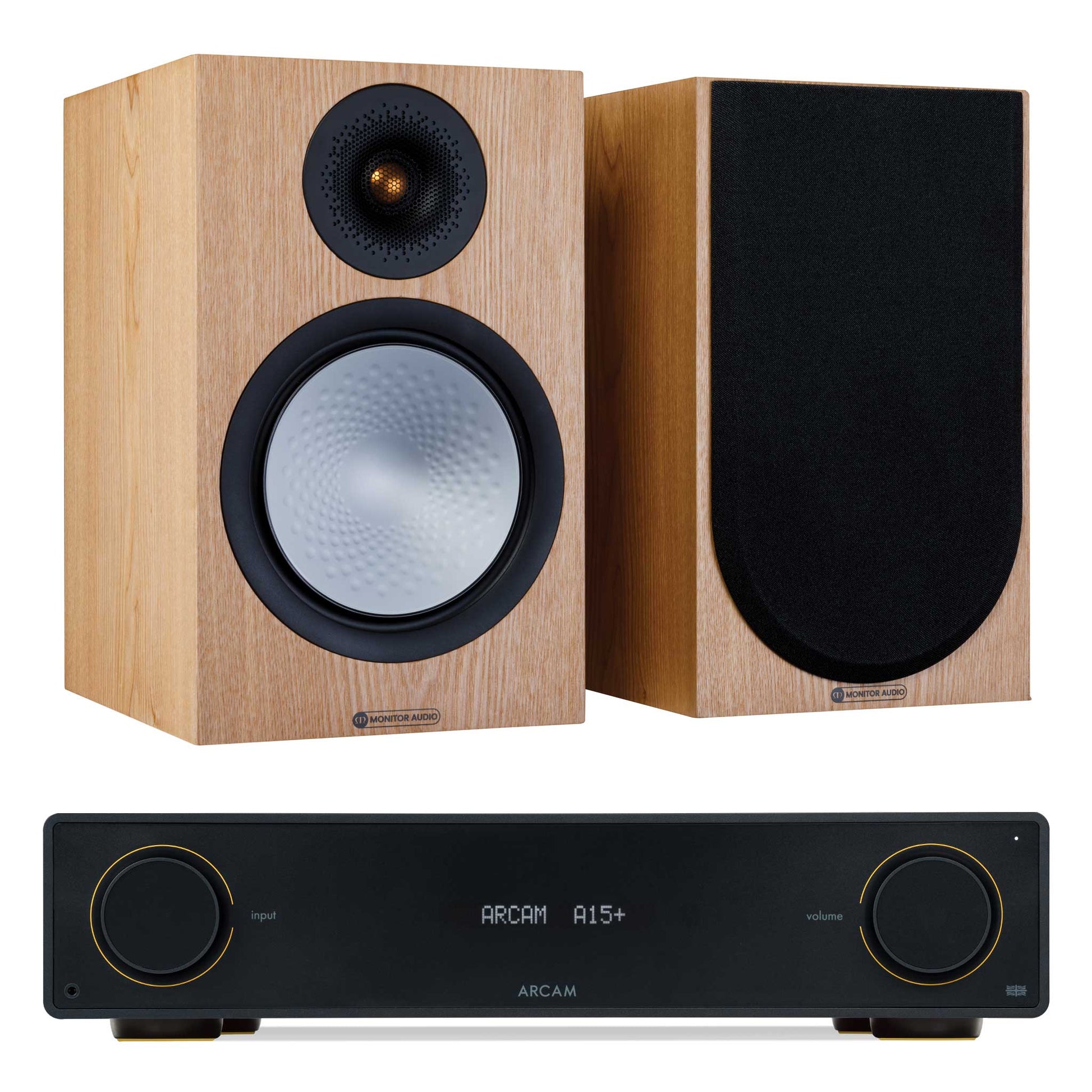 Arcam A15+ with Monitor Audio Silver 100 7G Ash