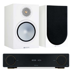 Arcam A15+ with Monitor Audio Silver 100 7G Satin White