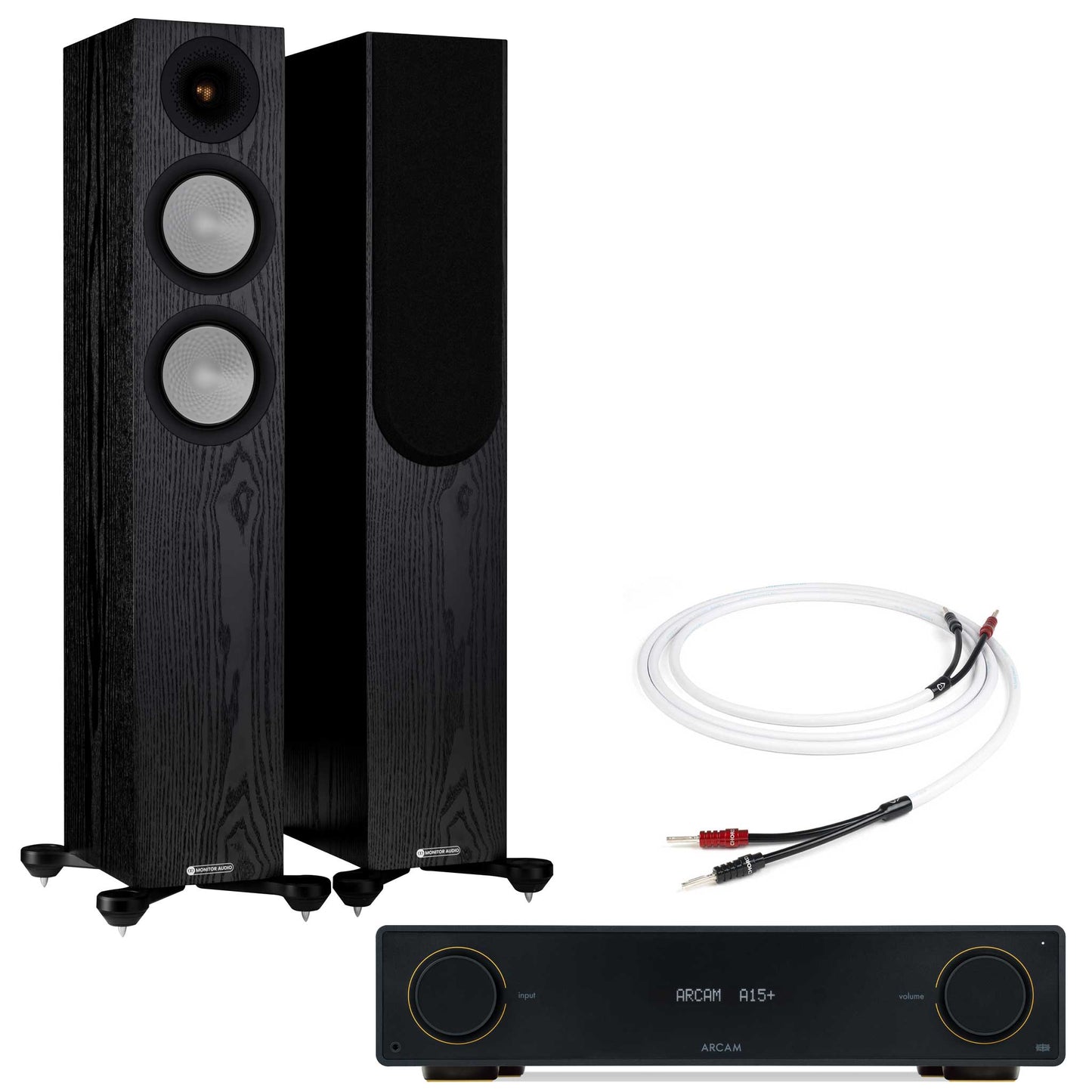 Arcam A15+ with Monitor Audio Silver 200 7G Black Oak