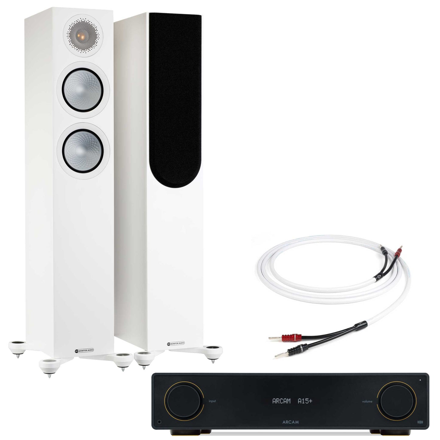 Arcam A15+ with Monitor Audio Silver 200 7G Satin White