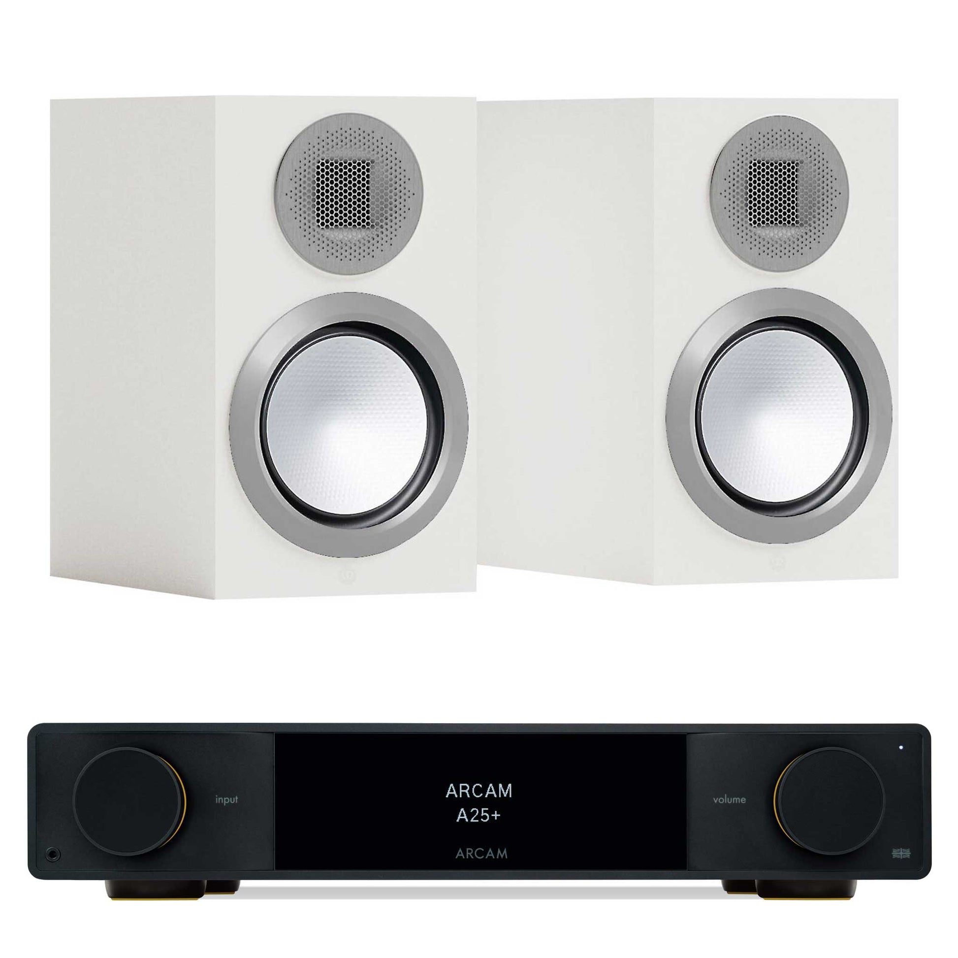 Arcam A25+ with Monitor Audio Gold 50 6G Satin White