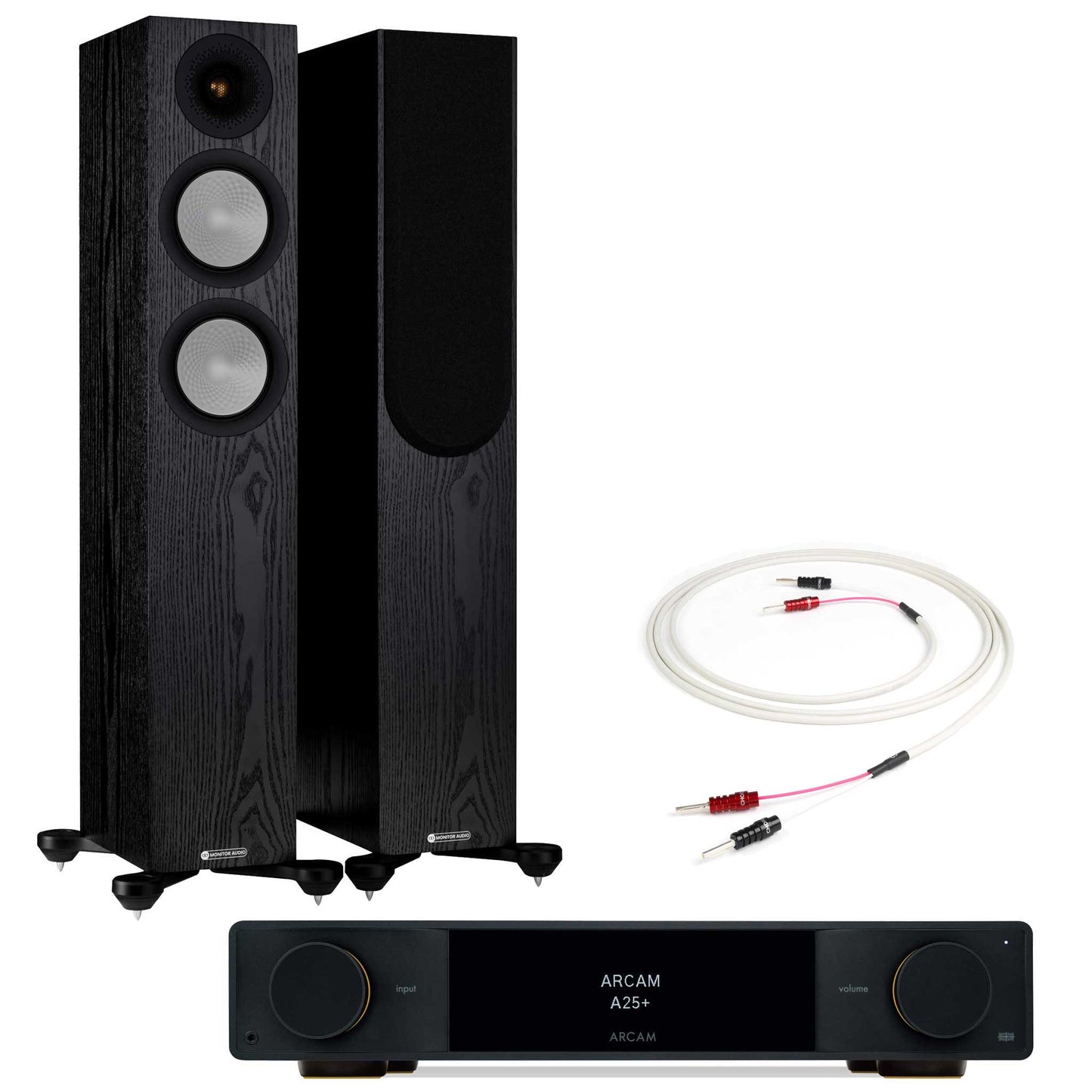 Arcam A25+ with Monitor Audio Silver 200 Black Oak