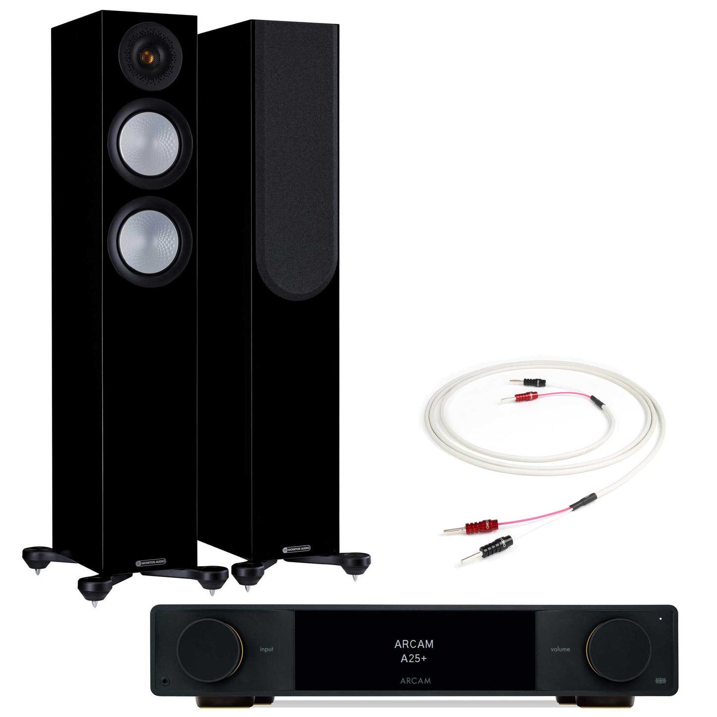 Arcam A25+ with Monitor Audio Silver 200 Gloss Black