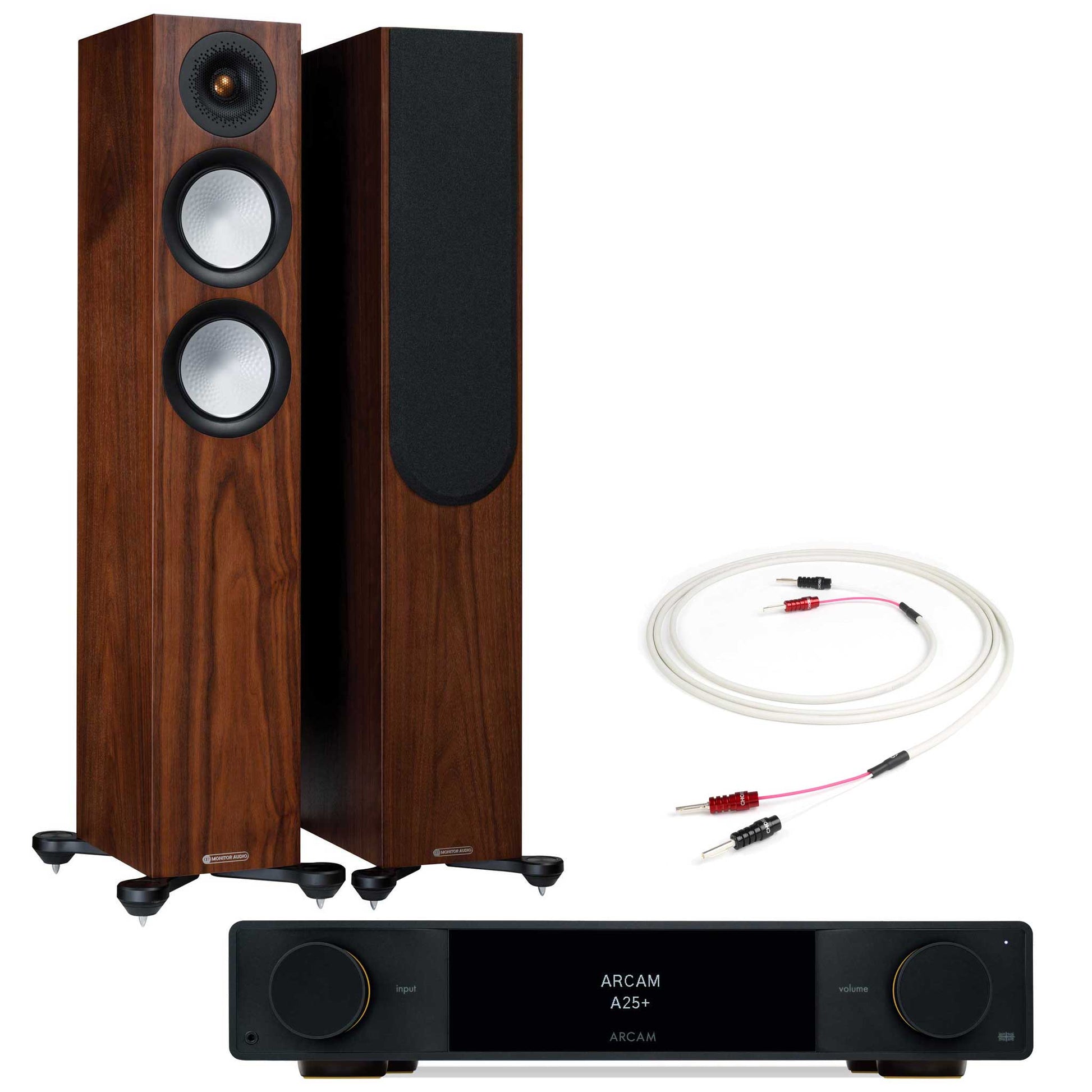 Arcam A25+ with Monitor Audio Silver 200 Walnut