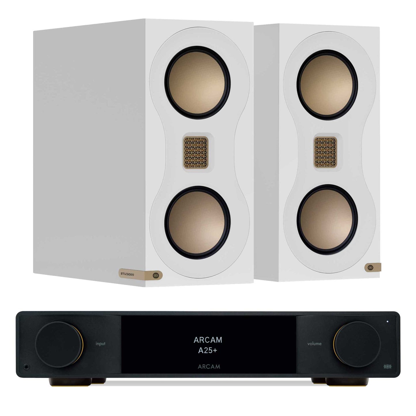 Arcam A25+ with Monitor Audio Studio 89 White