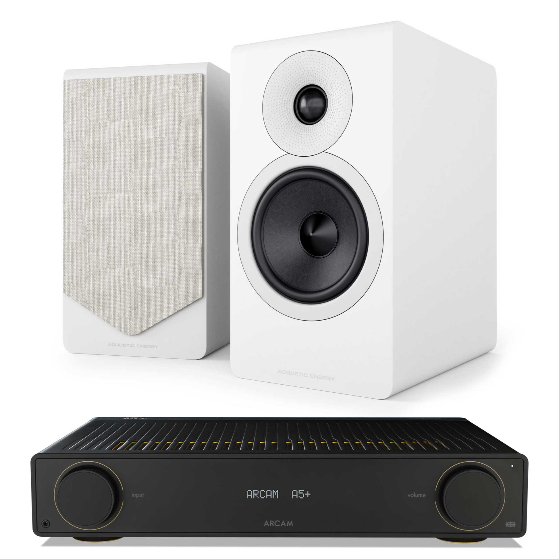 Arcam A5+ with Acoustic Energy AE300² Matte White