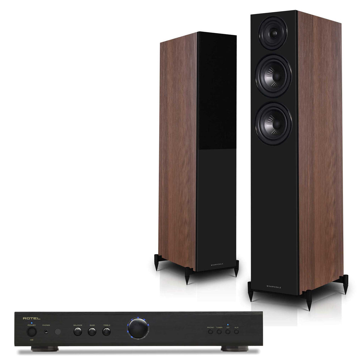 Rotel A8 Black with Wharfedale Diamond 12.3i Walnut