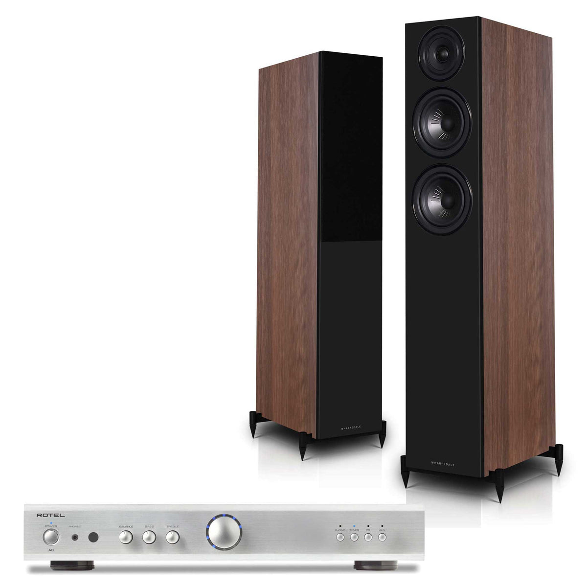 Rotel A8 Silver with Wharfedale Diamond 12.3i Walnut