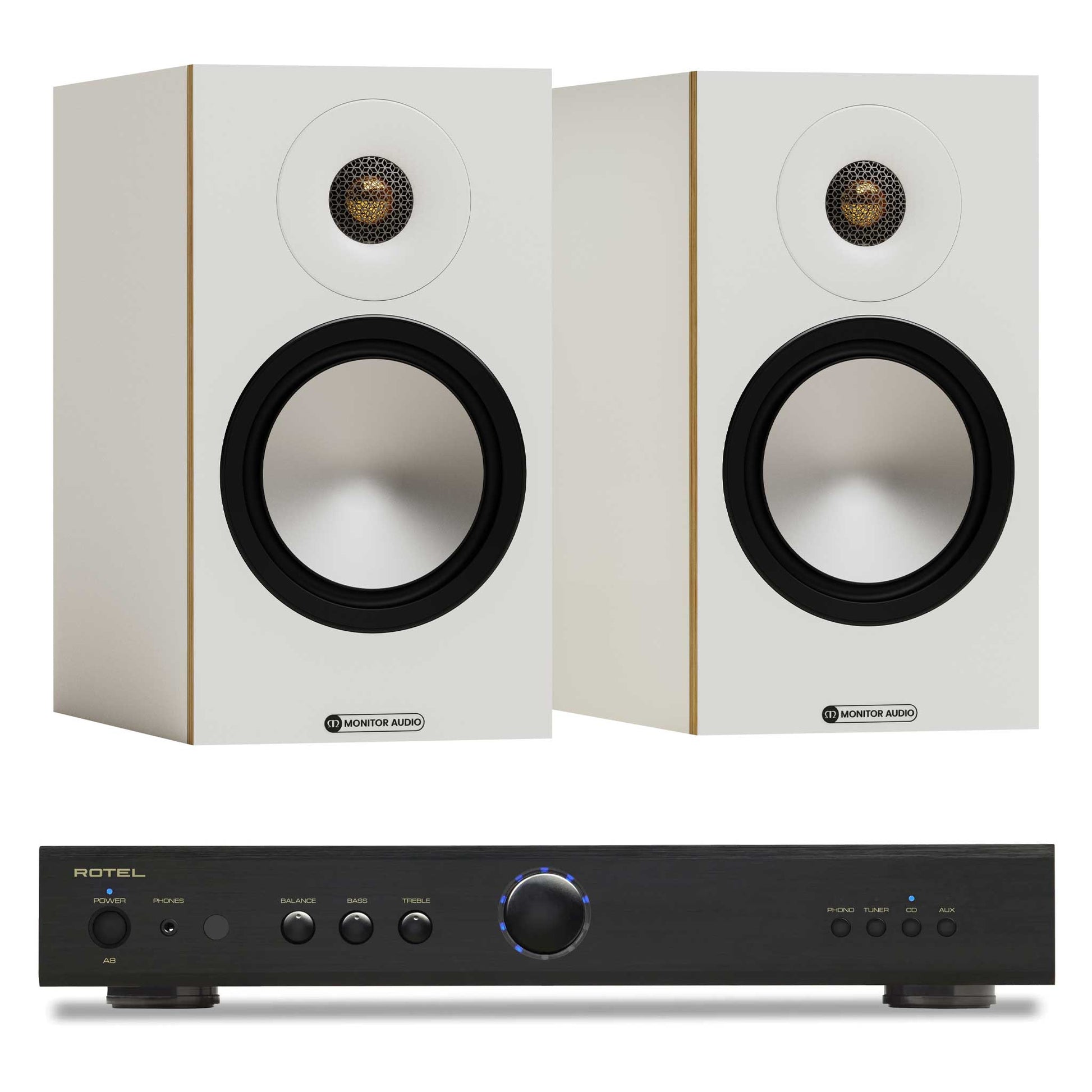 Rotel A8 Black with Monitor Audio Bronze 50 7G White