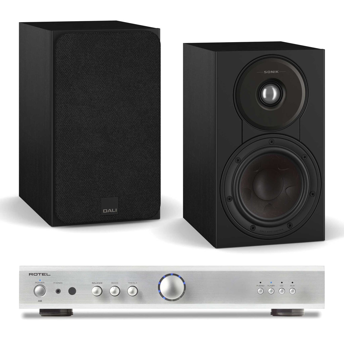Rotel A8 Silver with Dali SONIK 1 Black Ash
