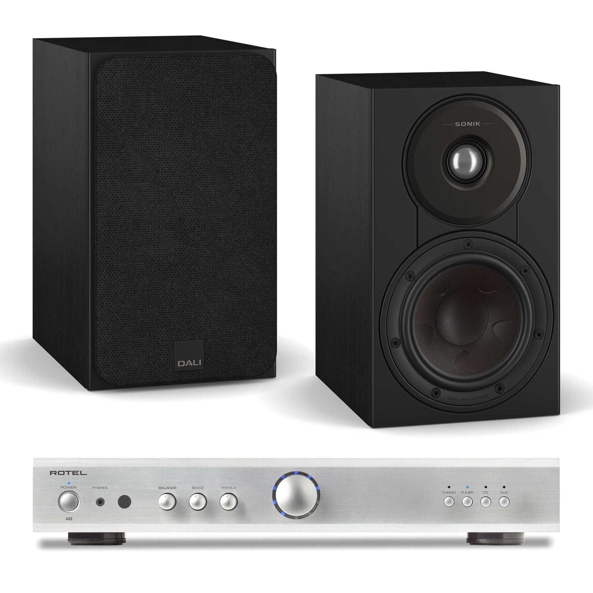 Rotel A8 Silver with Dali SONIK 1 Black Ash