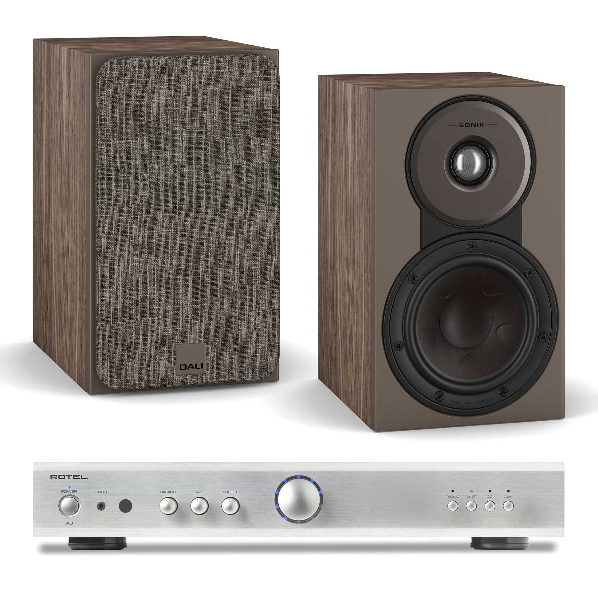 Rotel A8 Silver with Dali SONIK 1 Walnut