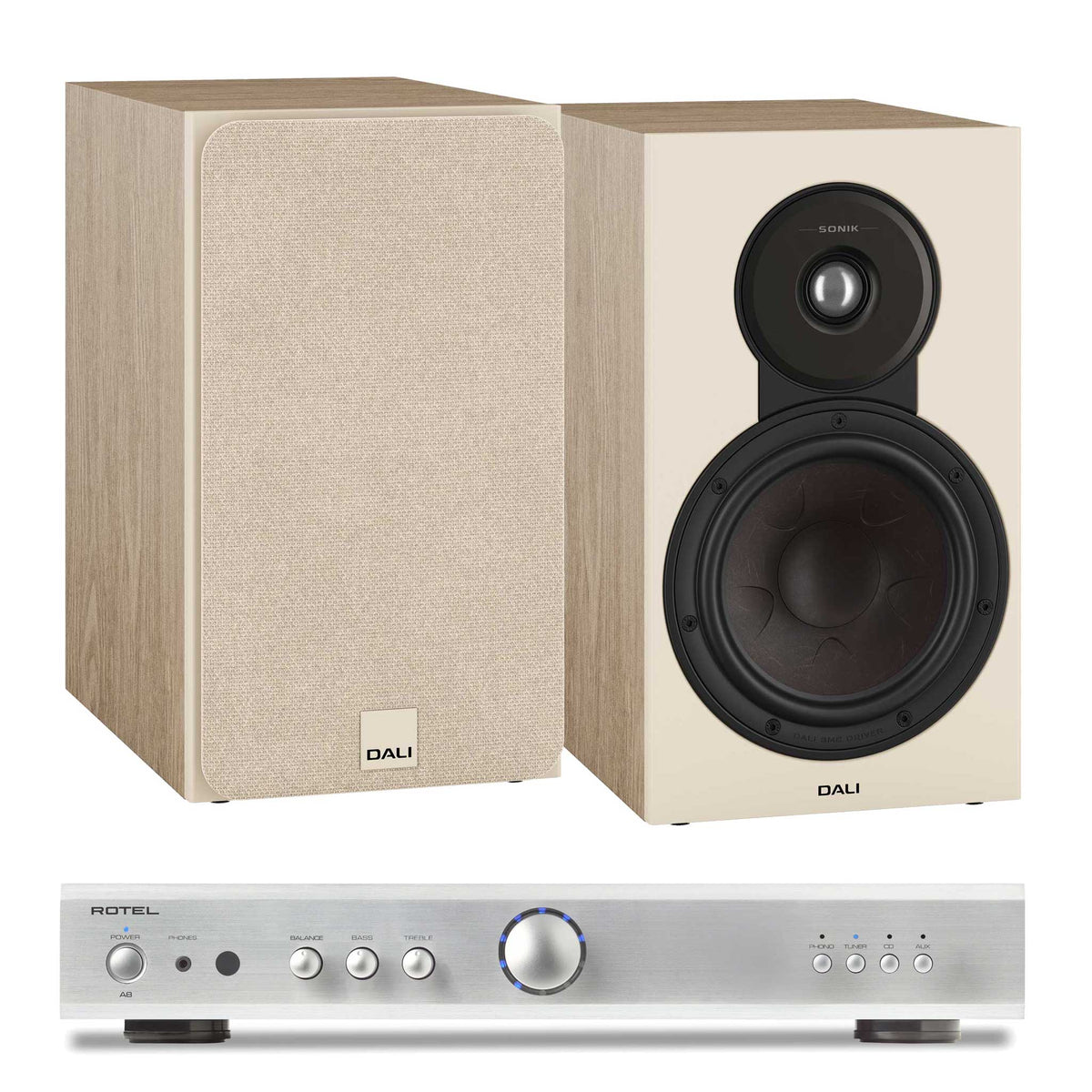 Rotel A8 Silver with Dali SONIK 3 Natural Oak