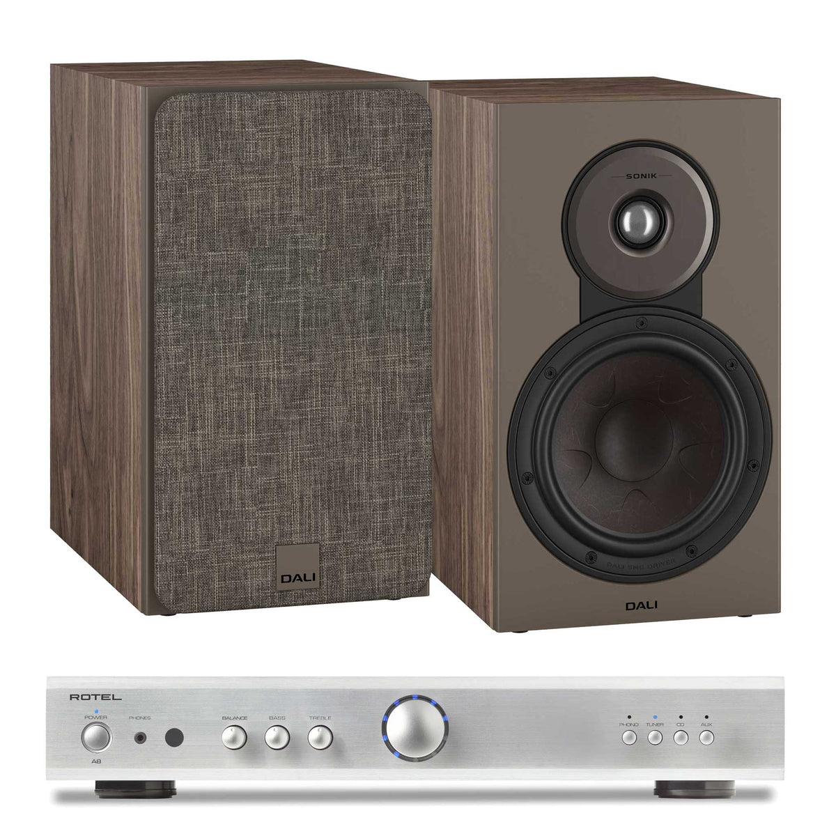 Rotel A8 Silver with Dali SONIK 3 Walnut