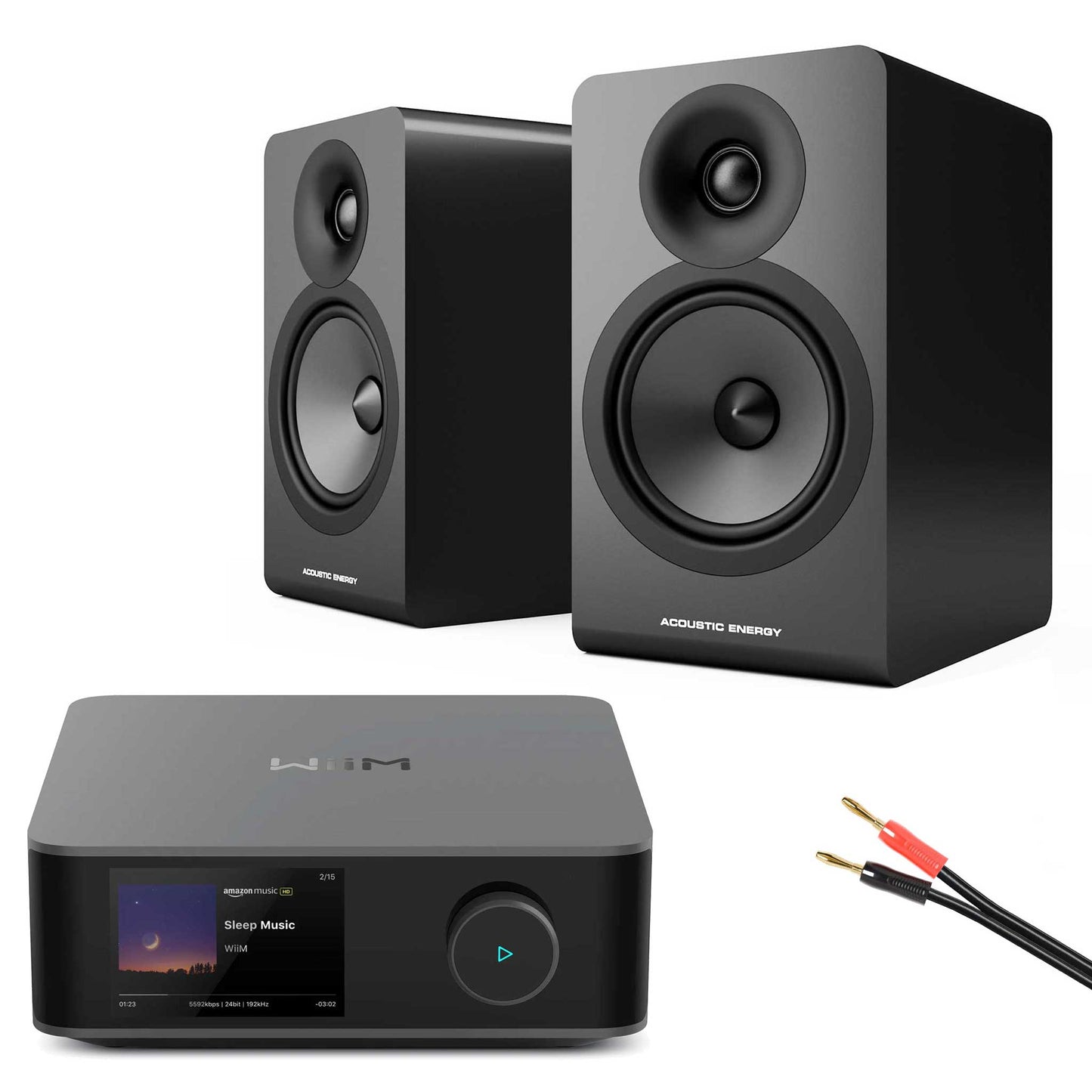 WiiM Amp Ultra Grey with Acoustic Energy AE100² Speakers Black
