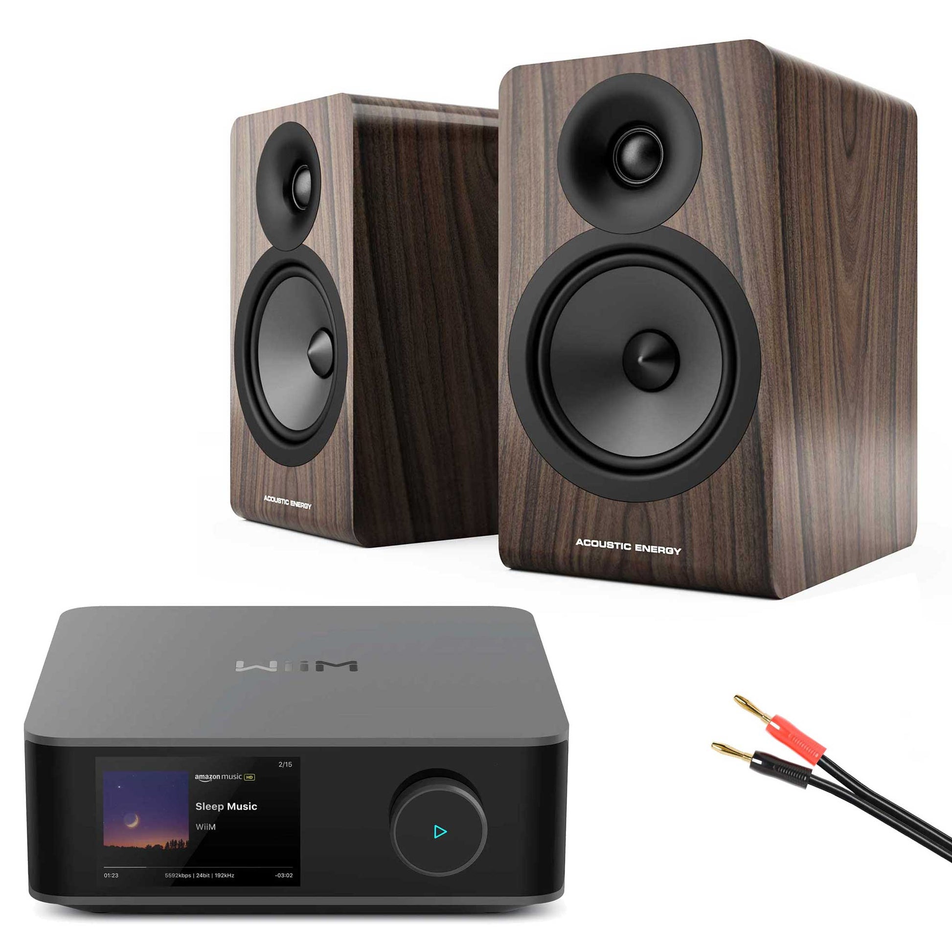 WiiM Amp Ultra Grey with Acoustic Energy AE100² Speakers Walnut