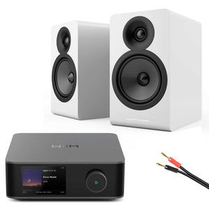 WiiM Amp Ultra Grey with Acoustic Energy AE100² Speakers Satin White