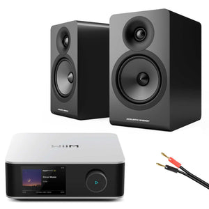 WiiM Amp Ultra Silver with Acoustic Energy AE100² Speakers Black