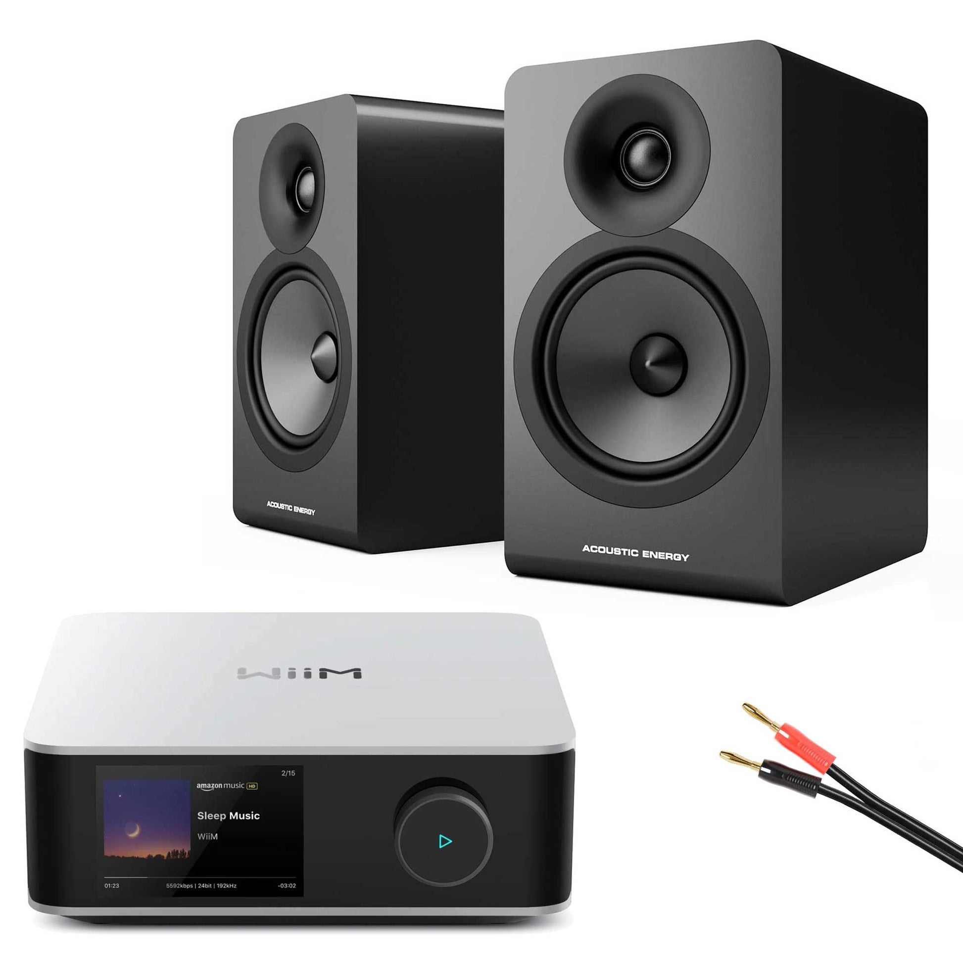 WiiM Amp Ultra Silver with Acoustic Energy AE100² Speakers Black