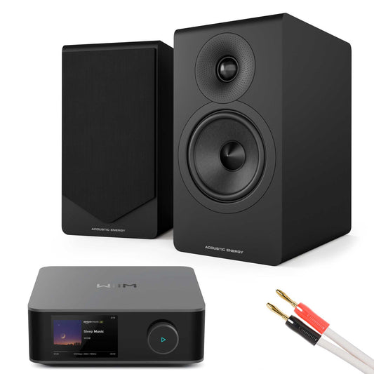 WiiM Amp Ultra Grey with Acoustic Energy AE300² Speakers Matte Black