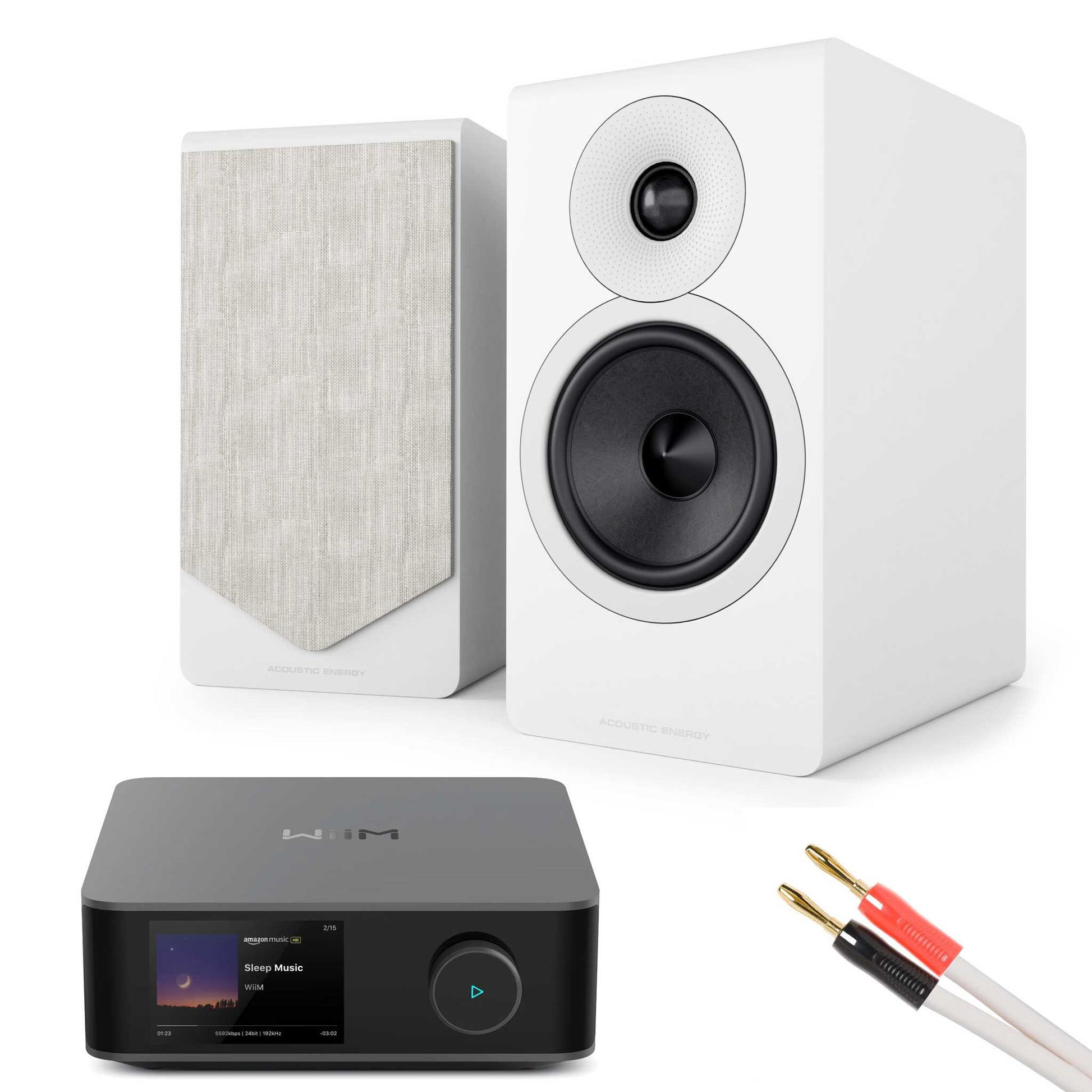 WiiM Amp Ultra Grey with Acoustic Energy AE300² Speakers Matte White