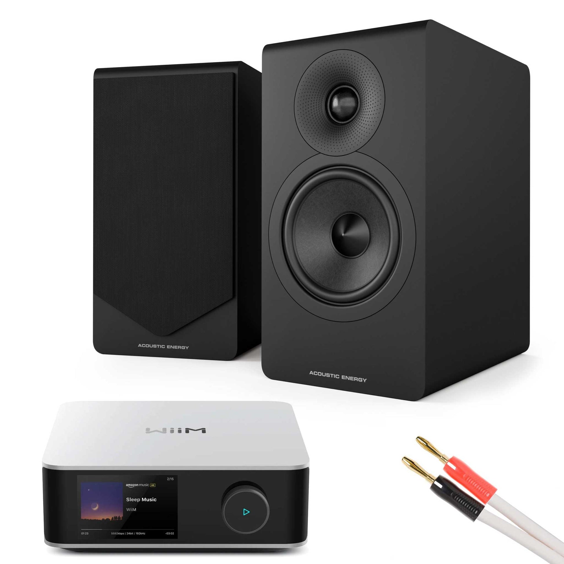 WiiM Amp Ultra Silver with Acoustic Energy AE300² Speakers Matte Black