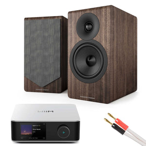 WiiM Amp Ultra Silver with Acoustic Energy AE300² Speakers Walnut