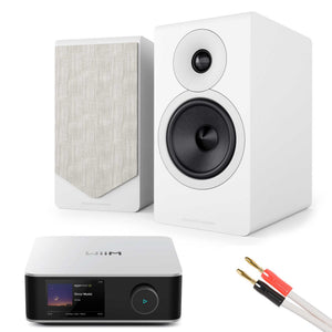 WiiM Amp Ultra Silver with Acoustic Energy AE300² Speakers Matte White