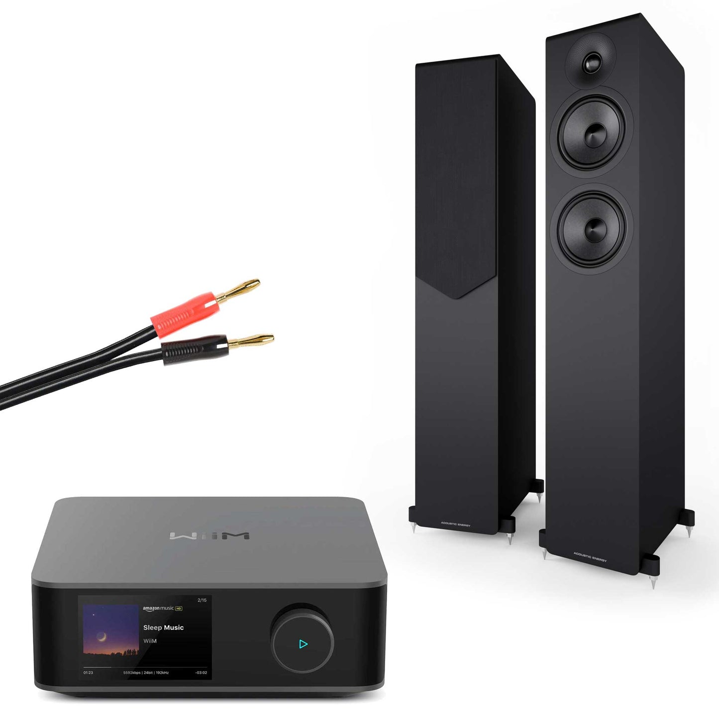 WiiM Amp Ultra Grey with Acoustic Energy AE309² Speakers Matte Black