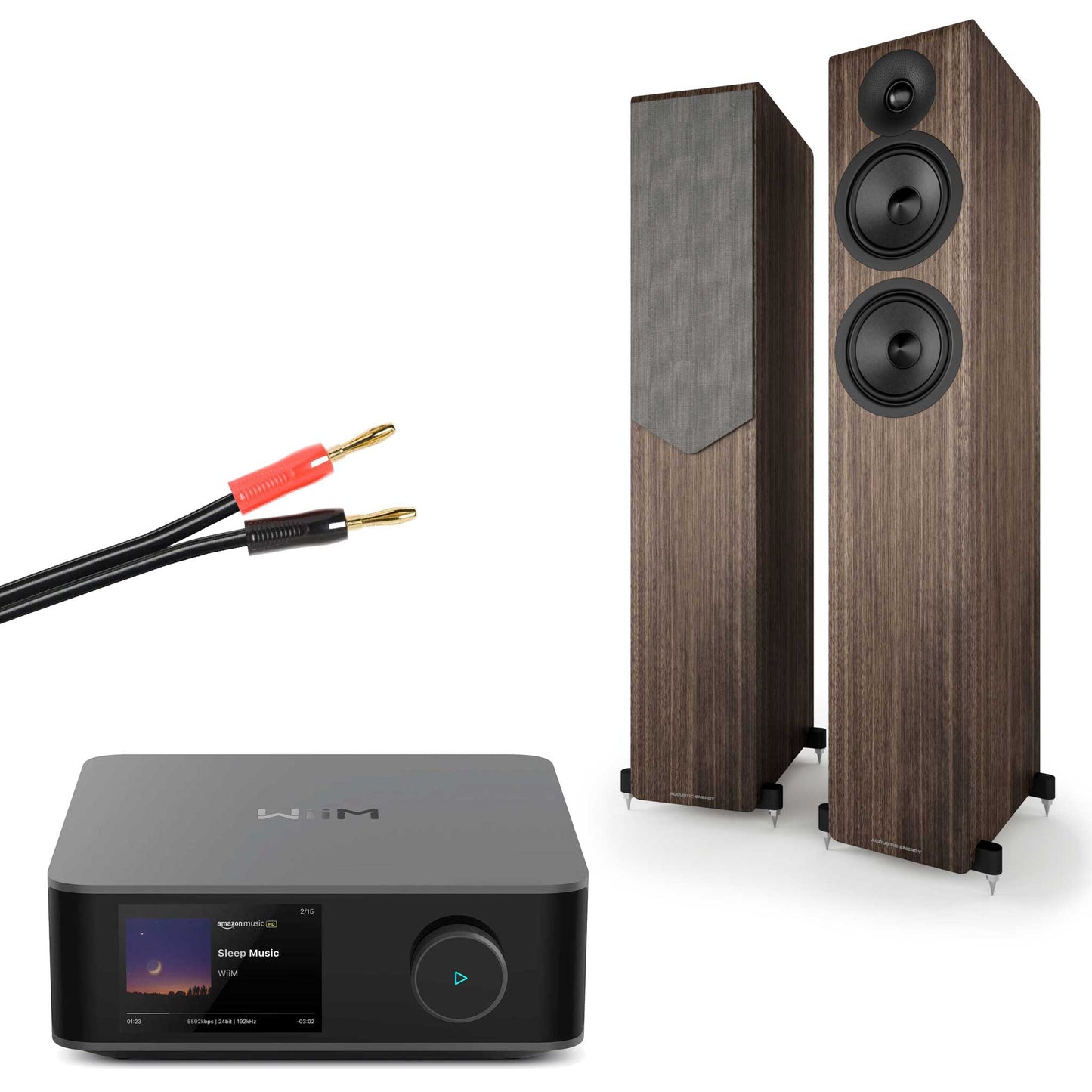 WiiM Amp Ultra Grey with Acoustic Energy AE309² Speakers Walnut