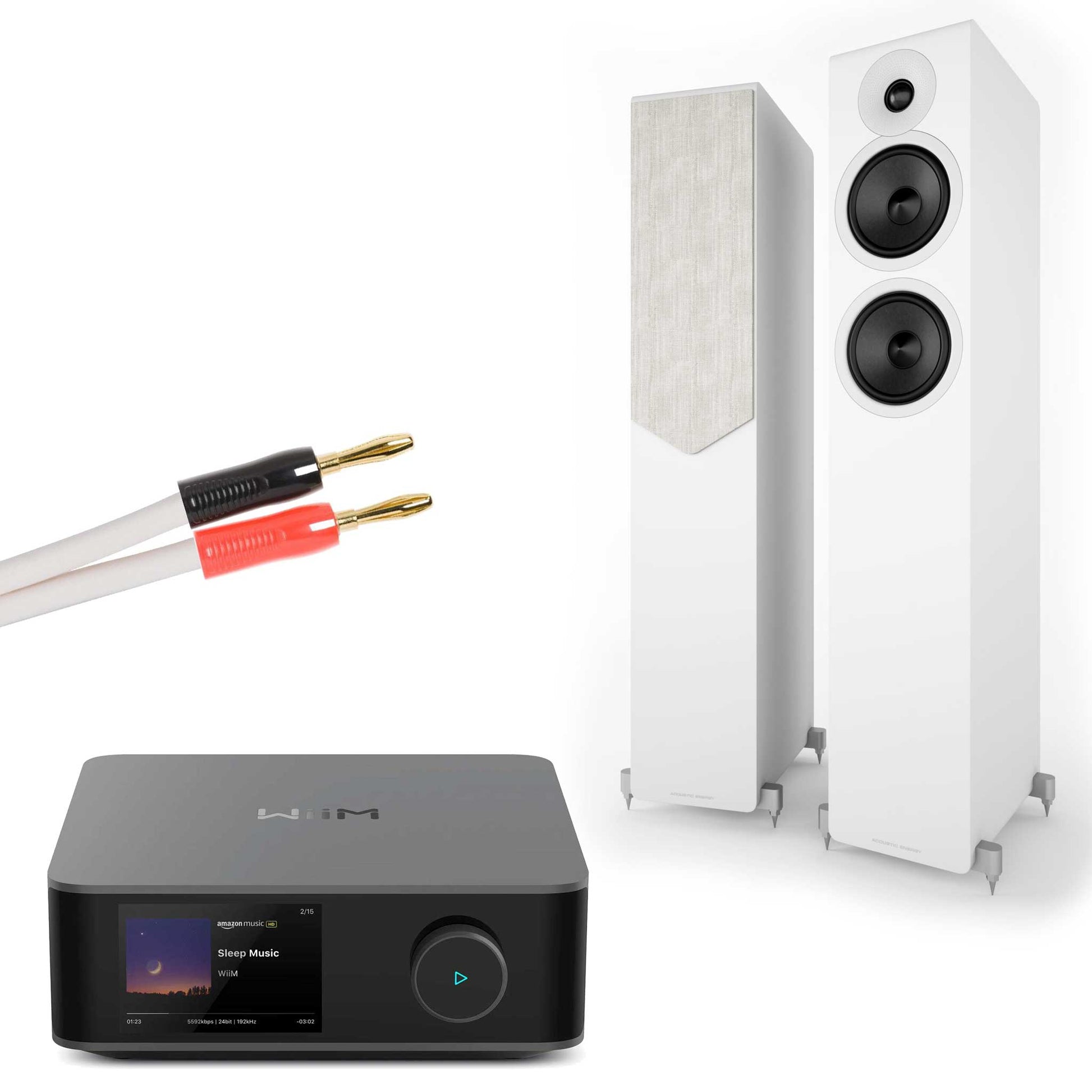 WiiM Amp Ultra Grey with Acoustic Energy AE309² Speakers Matte White
