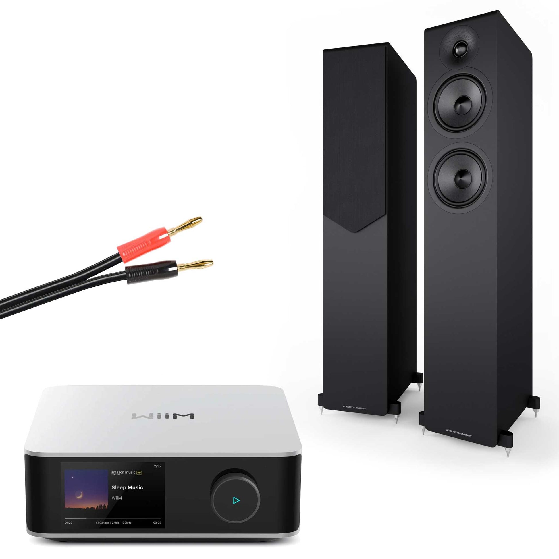 WiiM Amp Ultra Silver with Acoustic Energy AE309² Speakers Matte Black