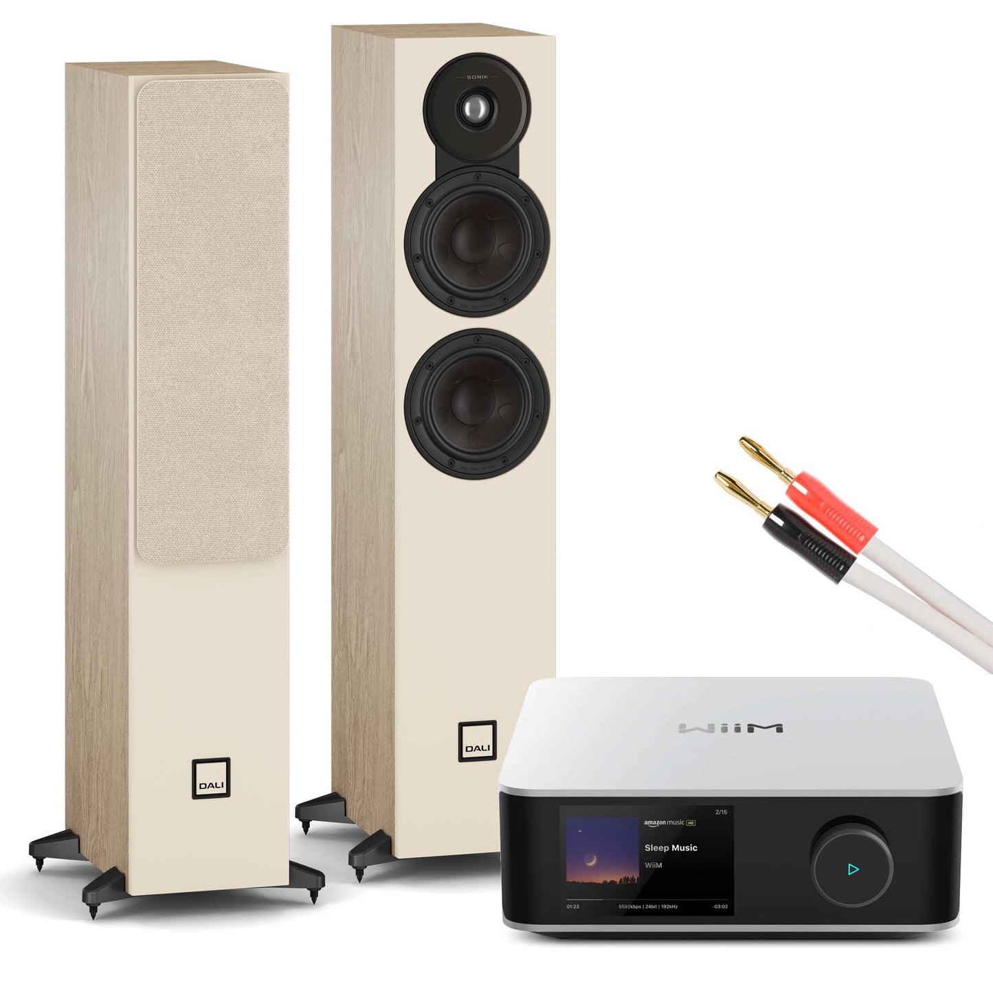 WiiM Amp Ultra Silver with Dali SONIK 5 Natural Oak