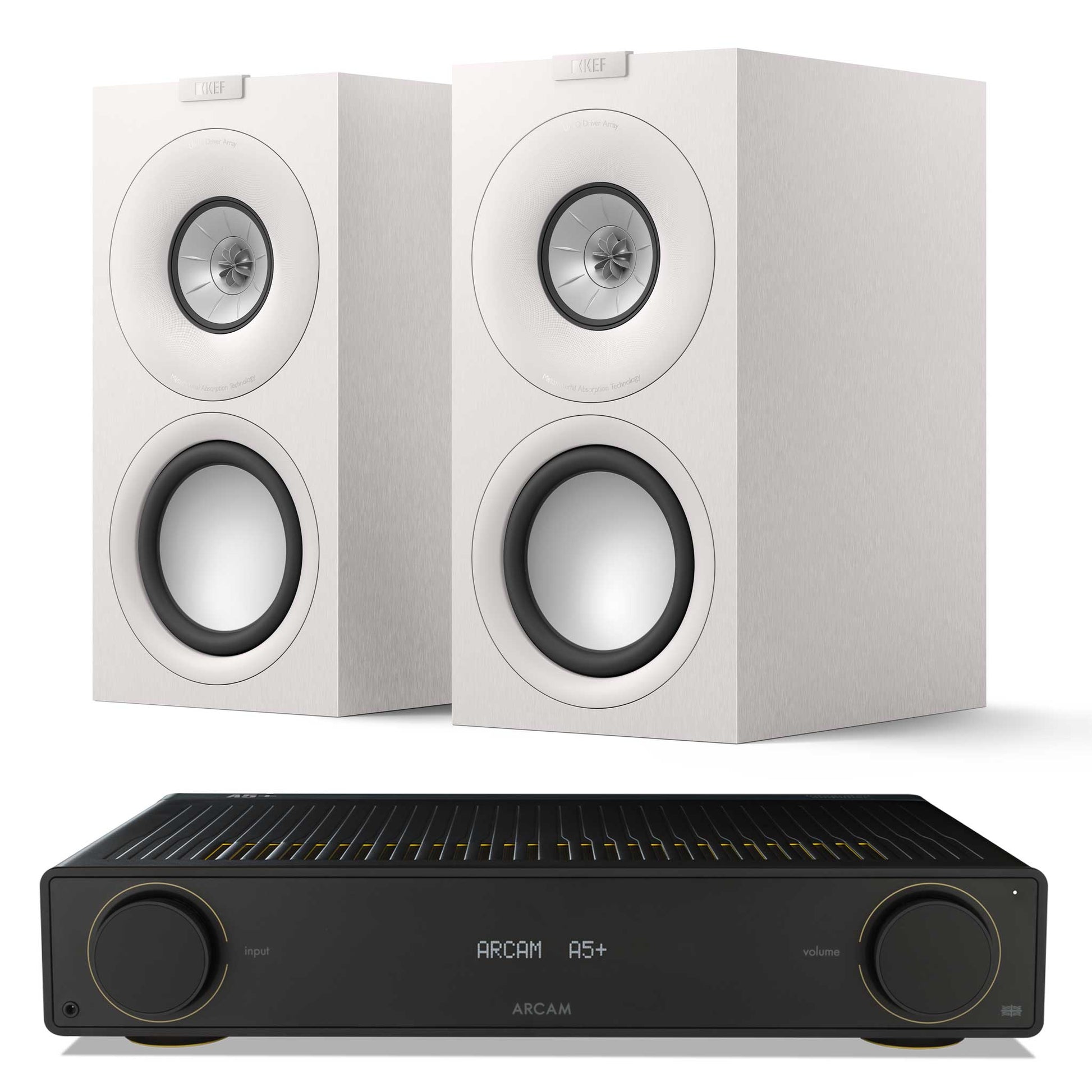Arcam A5+ with KEF Q Concerto Meta Satin White