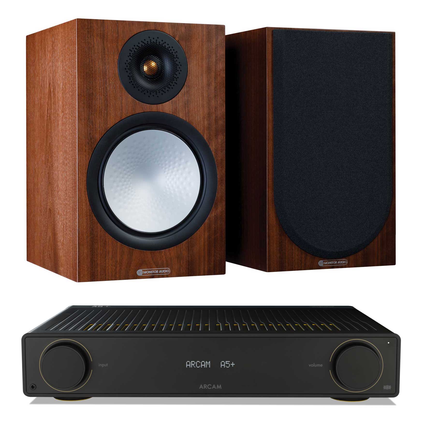 Arcam A5+ with Monitor Audio Silver 100 Walnut