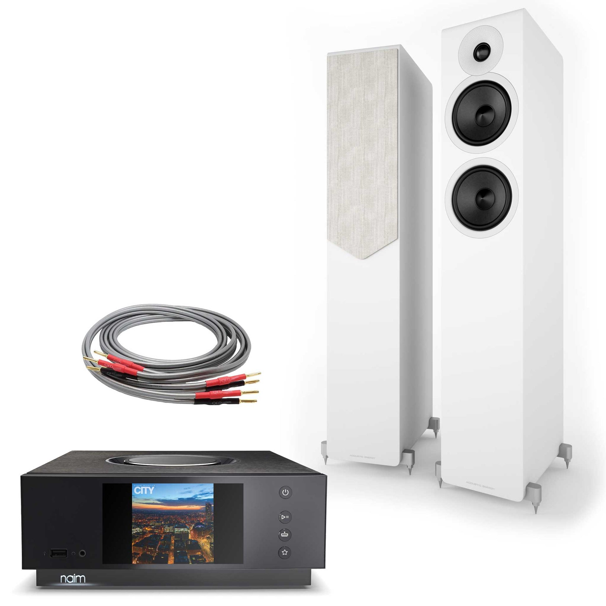 Naim Uniti Atom with Acoustic Energy AE309² Matte White