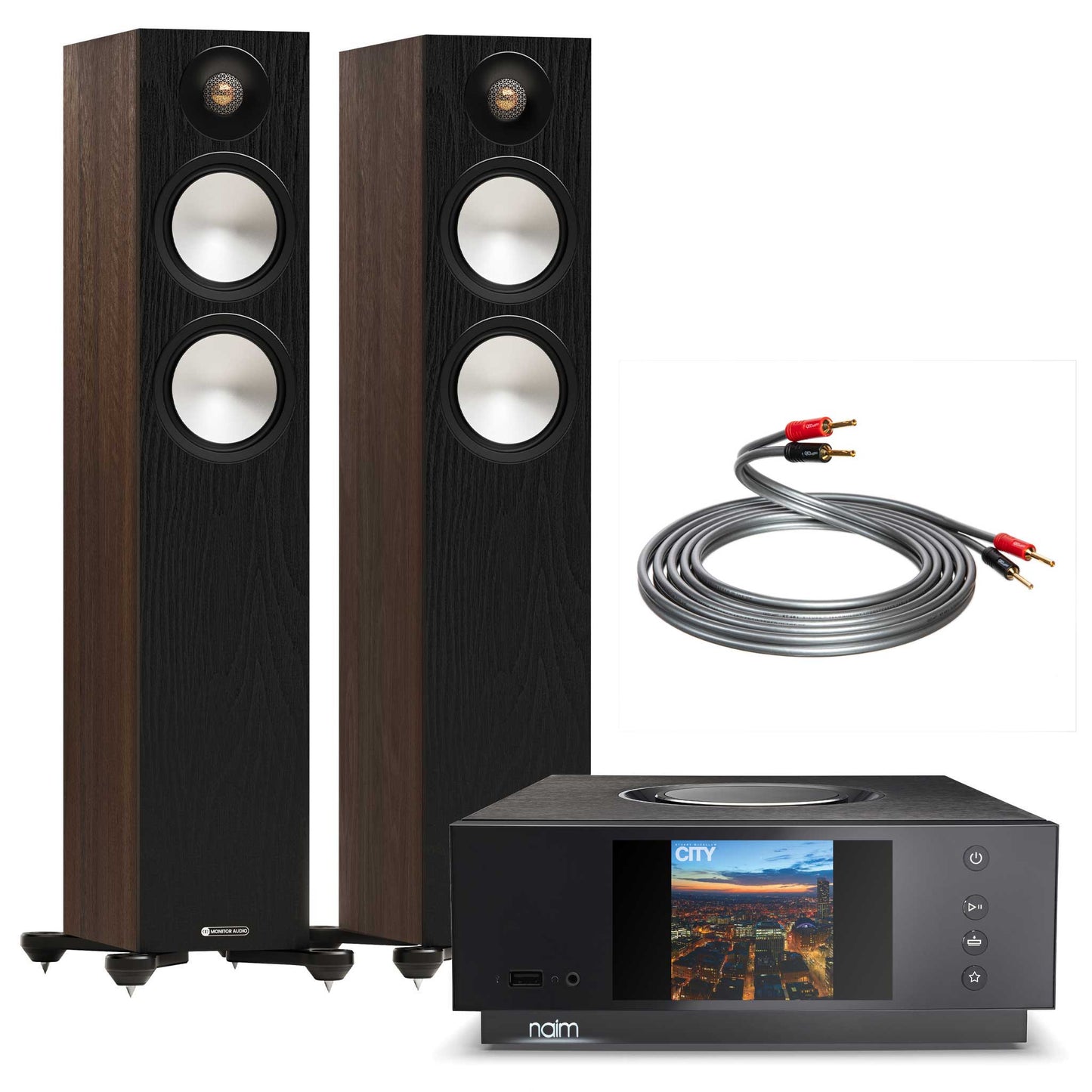 Naim Uniti Atom with Monitor Audio Bronze 300 7G Walnut