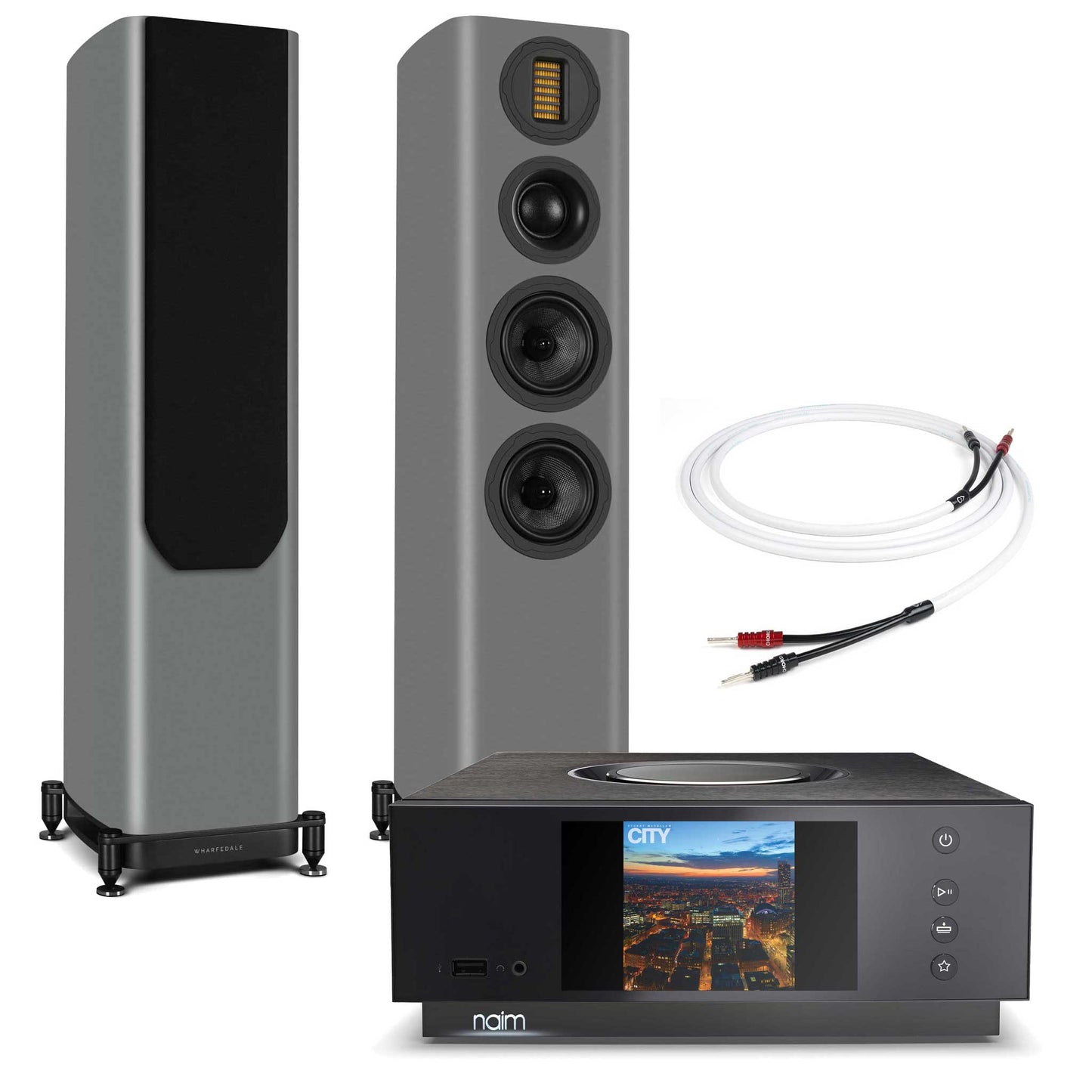 Naim Uniti Atom With Wharfedale Evo 5.3 Speakers Grey